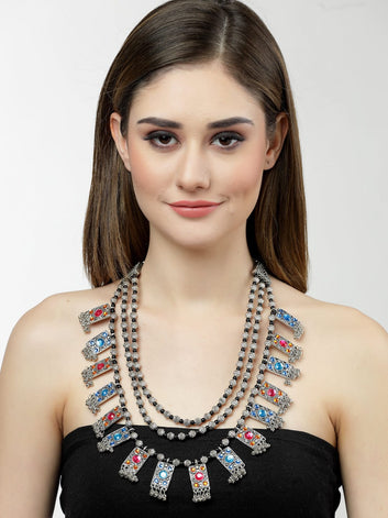 Brass Silver-Plated Oxidised Necklace