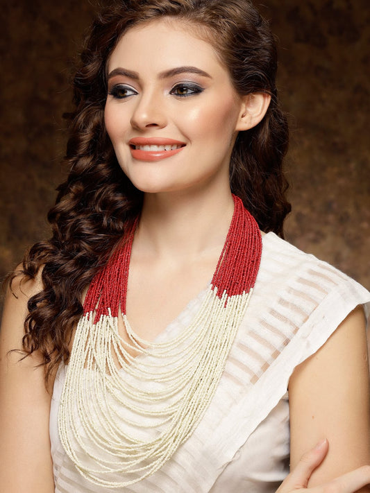 Red Handcrafted Beaded Layered Necklace