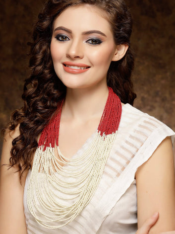 Red Handcrafted Beaded Layered Necklace