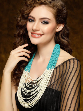 Teal Handcrafted Beaded Layered Necklace