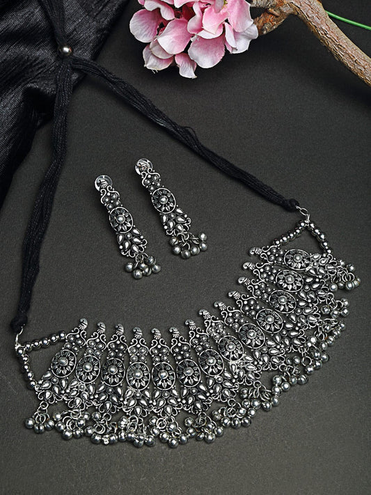 Silver-Plated Tribal Temple Design Filgree Work Handcrafted Jewellery Set