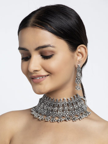 Silver-Plated Tribal Temple Design Filgree Work Handcrafted Jewellery Set