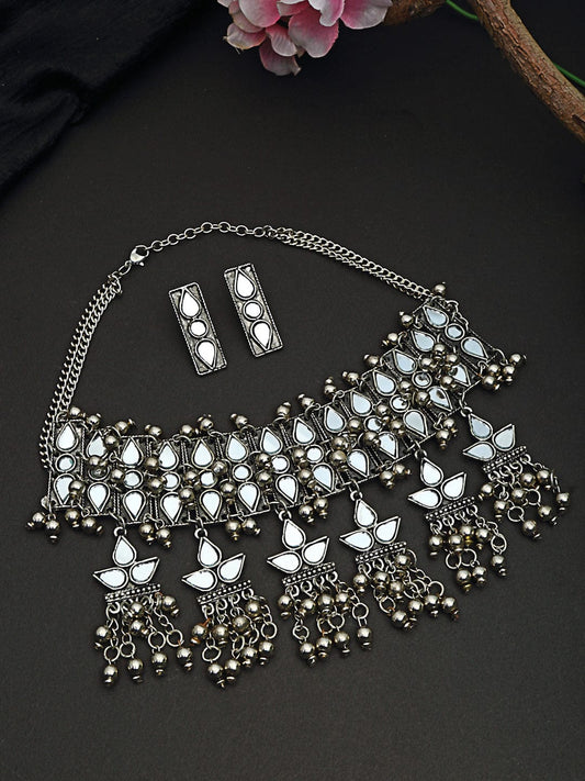 Silver-Plated Ghungroo Studded Tasselled Afghan Look Handcrafted Jewellery Set