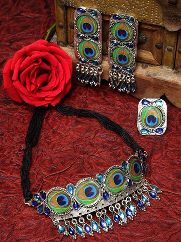Silver-Plated Artificial Stones-Studded Jewellery Set