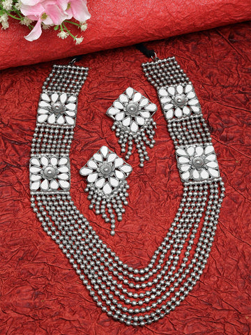 Silver-Plated Mirrors-Studded Afghan Handcrafted Jewellery Set