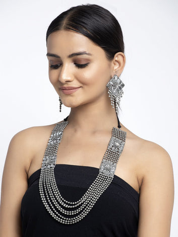 Silver-Plated Mirrors-Studded Afghan Handcrafted Jewellery Set