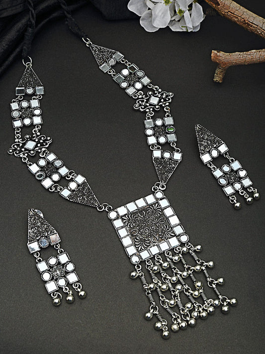 Silver-Plated & Mirror Stone-Studded Jewellery Set