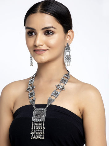 Silver-Plated & Mirror Stone-Studded Jewellery Set
