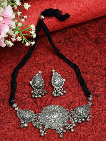 Oxidised Silver-Plated Ghungroo-Beaded Tribal Handcrafted Jewellery Set