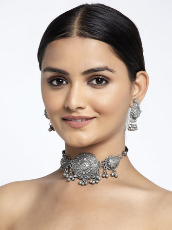 Oxidised Silver-Plated Ghungroo-Beaded Tribal Handcrafted Jewellery Set