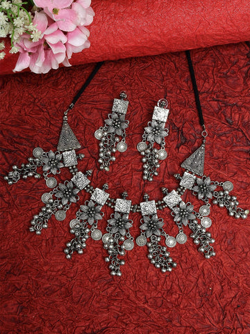 Oxidized Silver-Plated Floral Design Ghungroo Studded Handcrafted Tribal Jewellery Set
