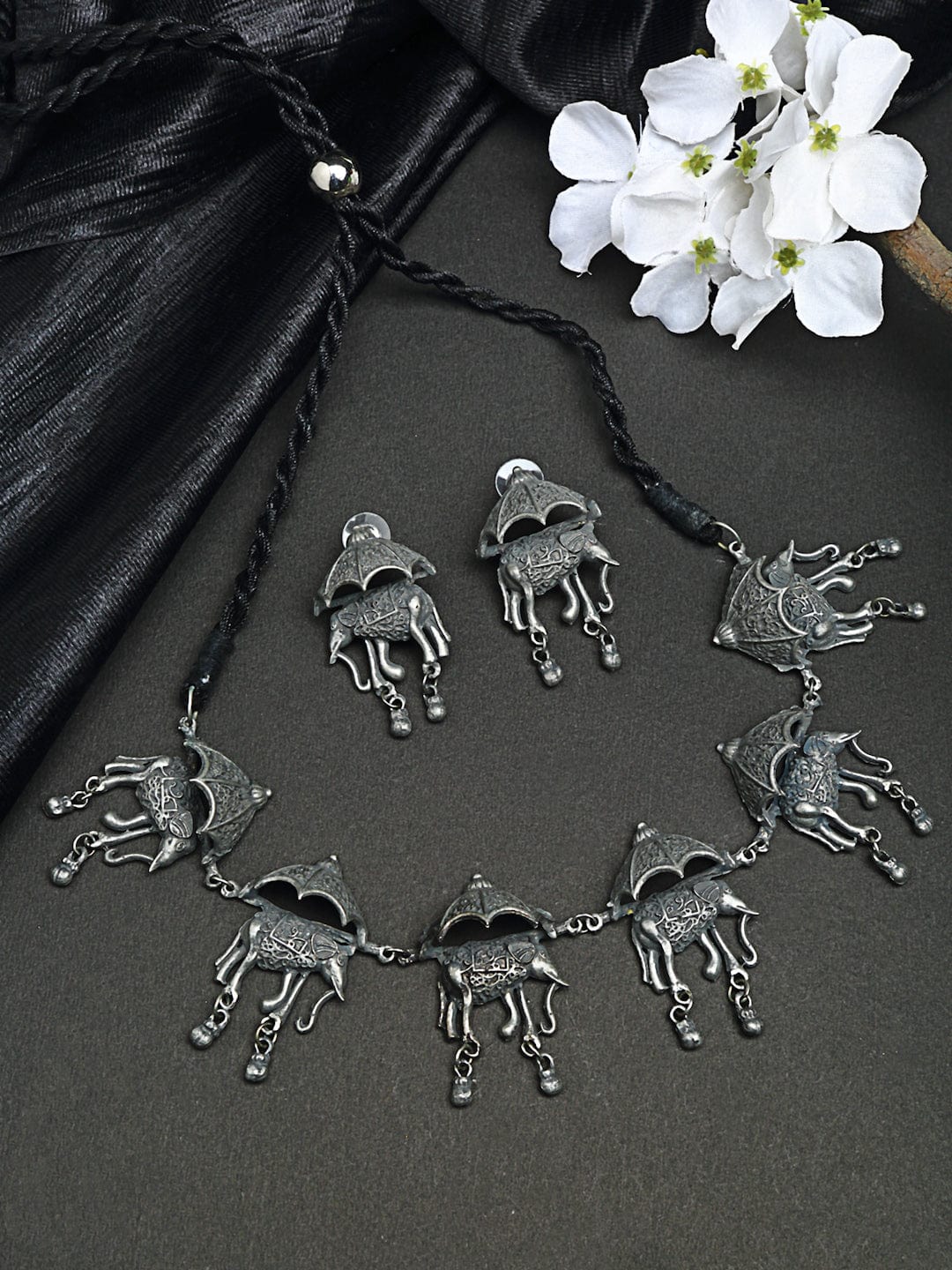 Oxidized Silver-Plated Antique Tribal Design Filigree Work Handcrafted Jewellery Set