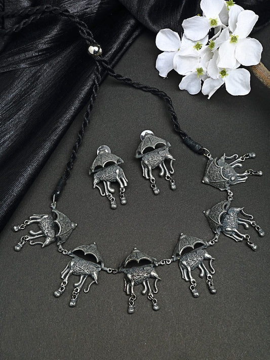 Oxidized Silver-Plated Antique Tribal Design Filigree Work Handcrafted Jewellery Set