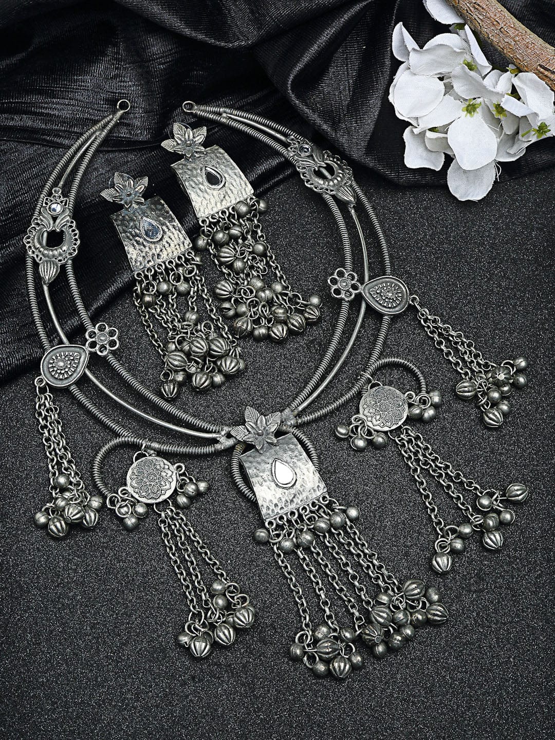 Oxidized Silver-Plated Antique Tribal Design Filigree Work Handcrafted Jewellery Set