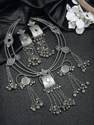 Oxidized Silver-Plated Antique Tribal Design Filigree Work Handcrafted Jewellery Set
