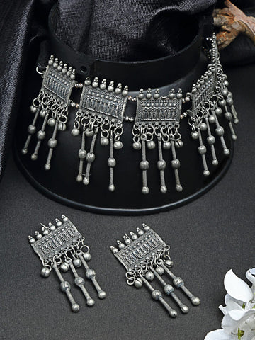 Oxidized Silver-Plated Antique Tribal Tasselled Design Handcrafted Jewellery Set