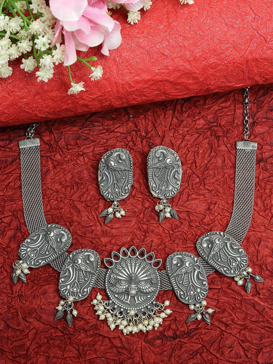 Oxidized Silver-Plated Pearl Beaded Jewellery Set