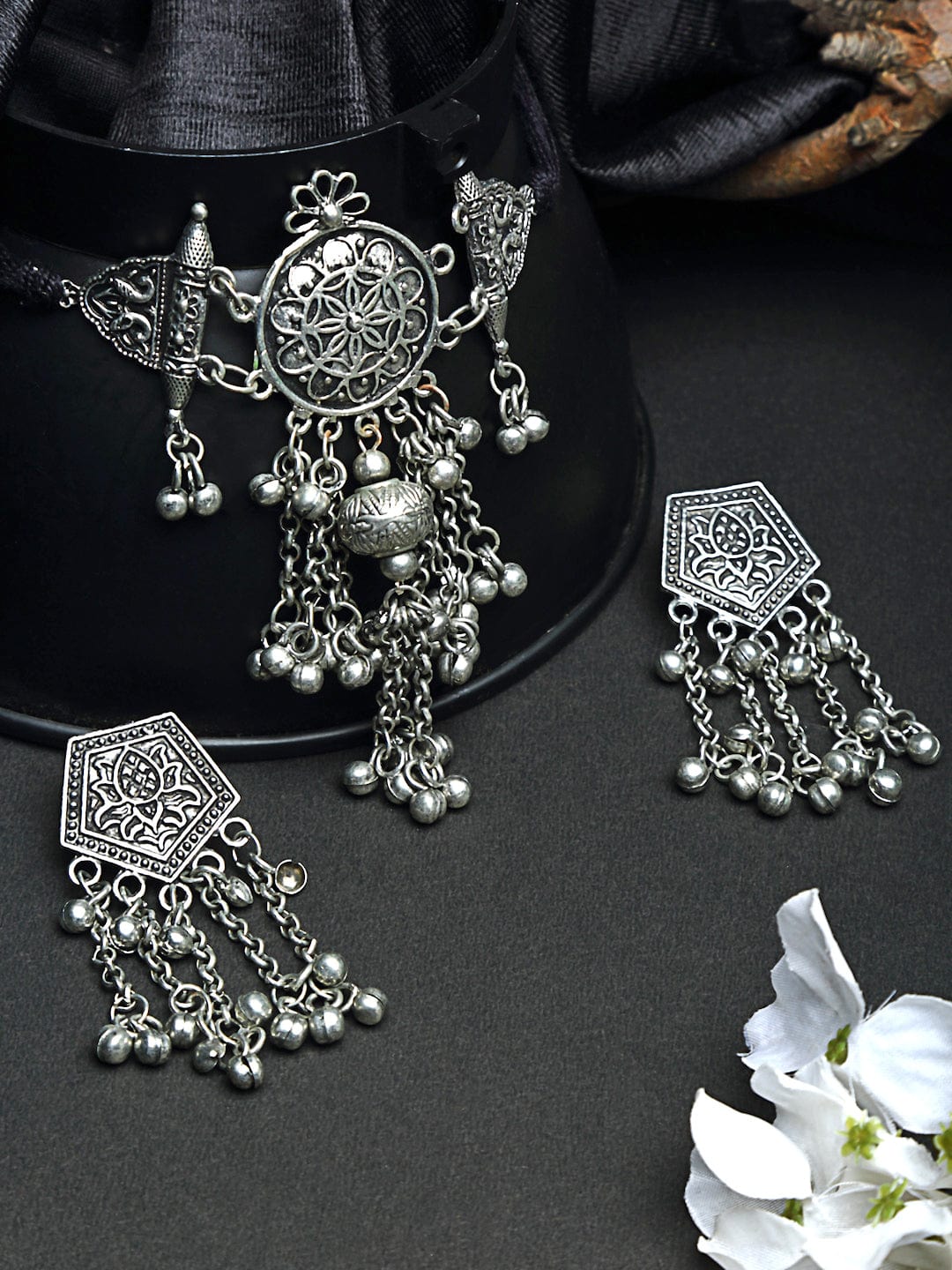 Silver-Plated Tasselled Handcrafted Jewellery Set