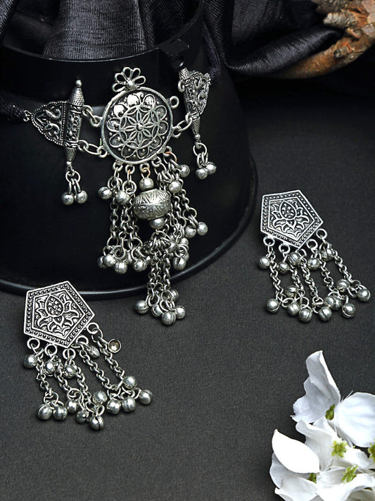 Silver-Plated Tasselled Handcrafted Jewellery Set