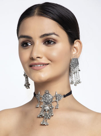 Silver-Plated Tasselled Handcrafted Jewellery Set