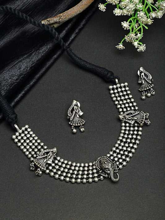 Silver-Plated Temple-Look Antique Handcrafted Jewellery Set