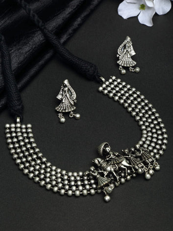 Silver-Plated Ghungroo-Beaded Handcrafted Temple Antique Jewellery Set