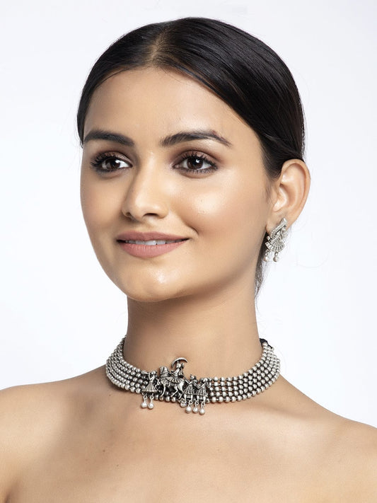 Silver-Plated Ghungroo-Beaded Handcrafted Temple Antique Jewellery Set