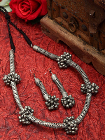 Ghungroo Studded Oxidised Silver Plated Handcrafted Tasselled Jewelry Set