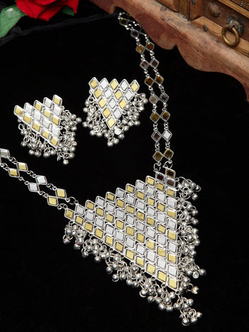 Silver-Plated Mirror-Studded Jewellery Set