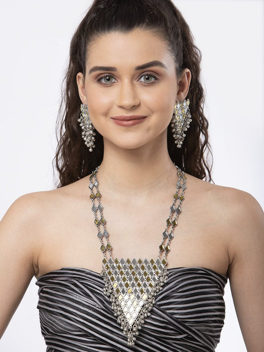 Silver-Plated Mirror-Studded Jewellery Set