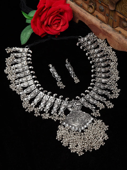 Oxidized Silver-Plated Tribal Design Ghungroo-Studded Temple Handcrafted Jewellery Set