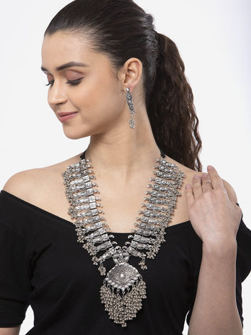 Oxidized Silver-Plated Tribal Design Ghungroo-Studded Temple Handcrafted Jewellery Set