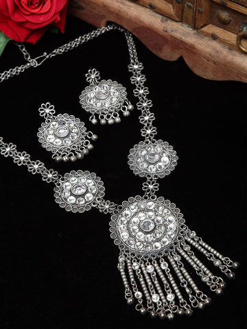 Gold Plated Pearls Studded Handcrafted Afghan Design Tasselled Jewellery Set