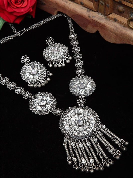 Gold Plated Pearls Studded Handcrafted Afghan Design Tasselled Jewellery Set