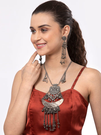 Oxidised Silver-Plated Beaded Tribal Jewellery Set