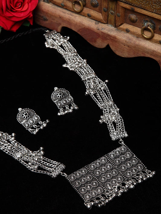 Silver-Plated Ghungroo-Studded Oxidised Jewellery Set