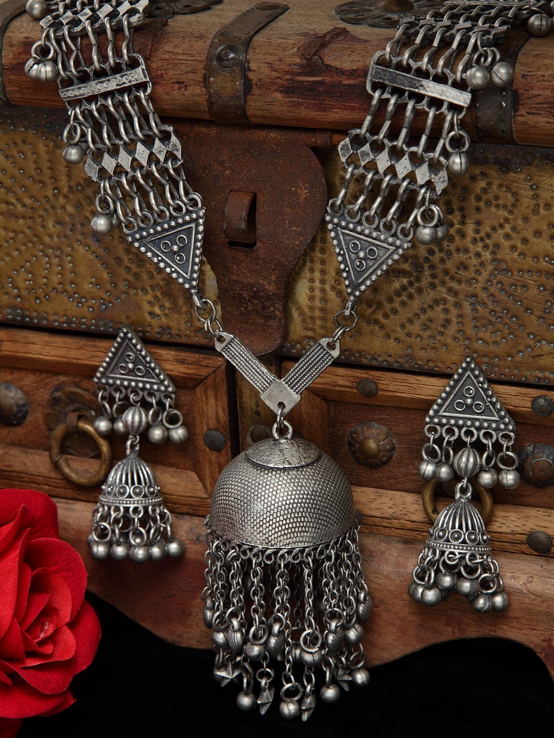 Silver-Toned & Plated Beaded Handcrafted Antique Tribal Jewellery Set