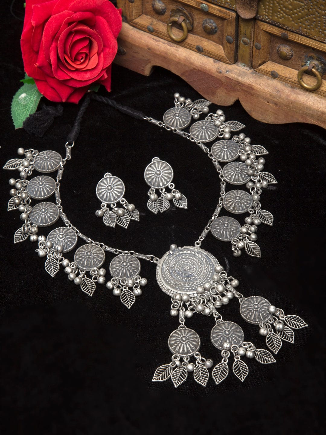 Silver Plated Handcrafted Tasselled Tribal Oxidised Jewellery Set