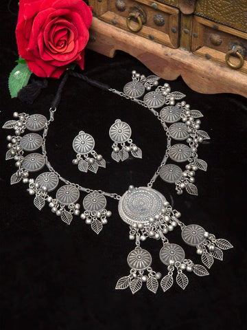 Silver Plated Handcrafted Tasselled Tribal Oxidised Jewellery Set