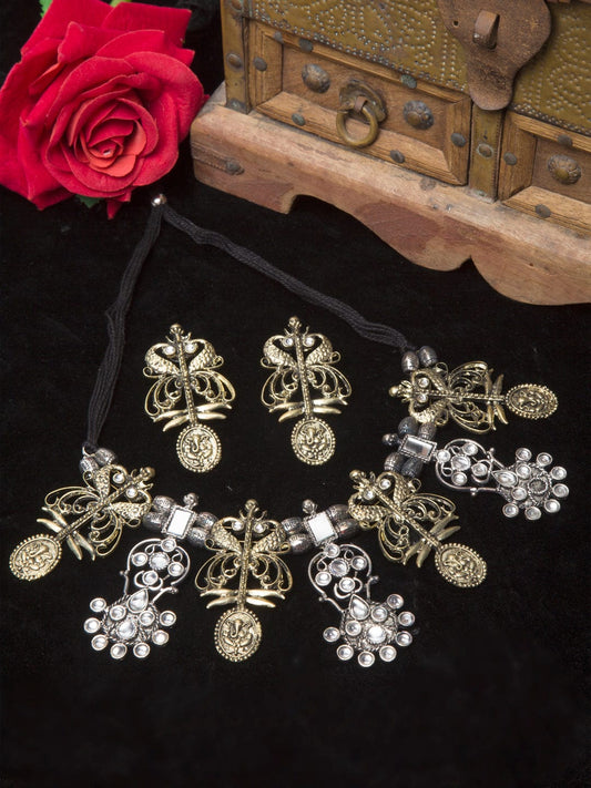 Gold Plated Mirrors & Stones Studded Filigree Work Handcrafted Jewellery Set