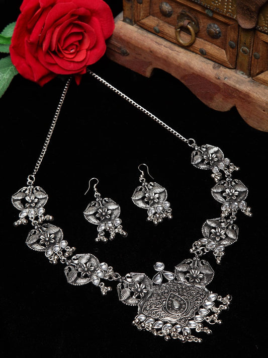 Silver Plated Tasselled Oxidised Handcrafted Tribal Jewellery Set