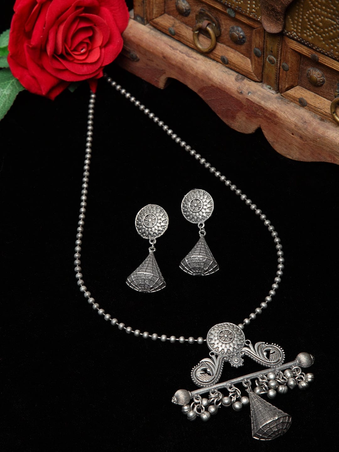 Handcrafted Temple Oxidised Silver Plated Tribal Jewellery Set