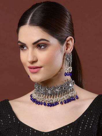 Silver-Plated Stones & Pearls-Studded Jewellery Set