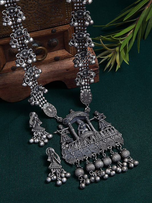 Silver-Plated Tasselled Oxidised Jewellery Set