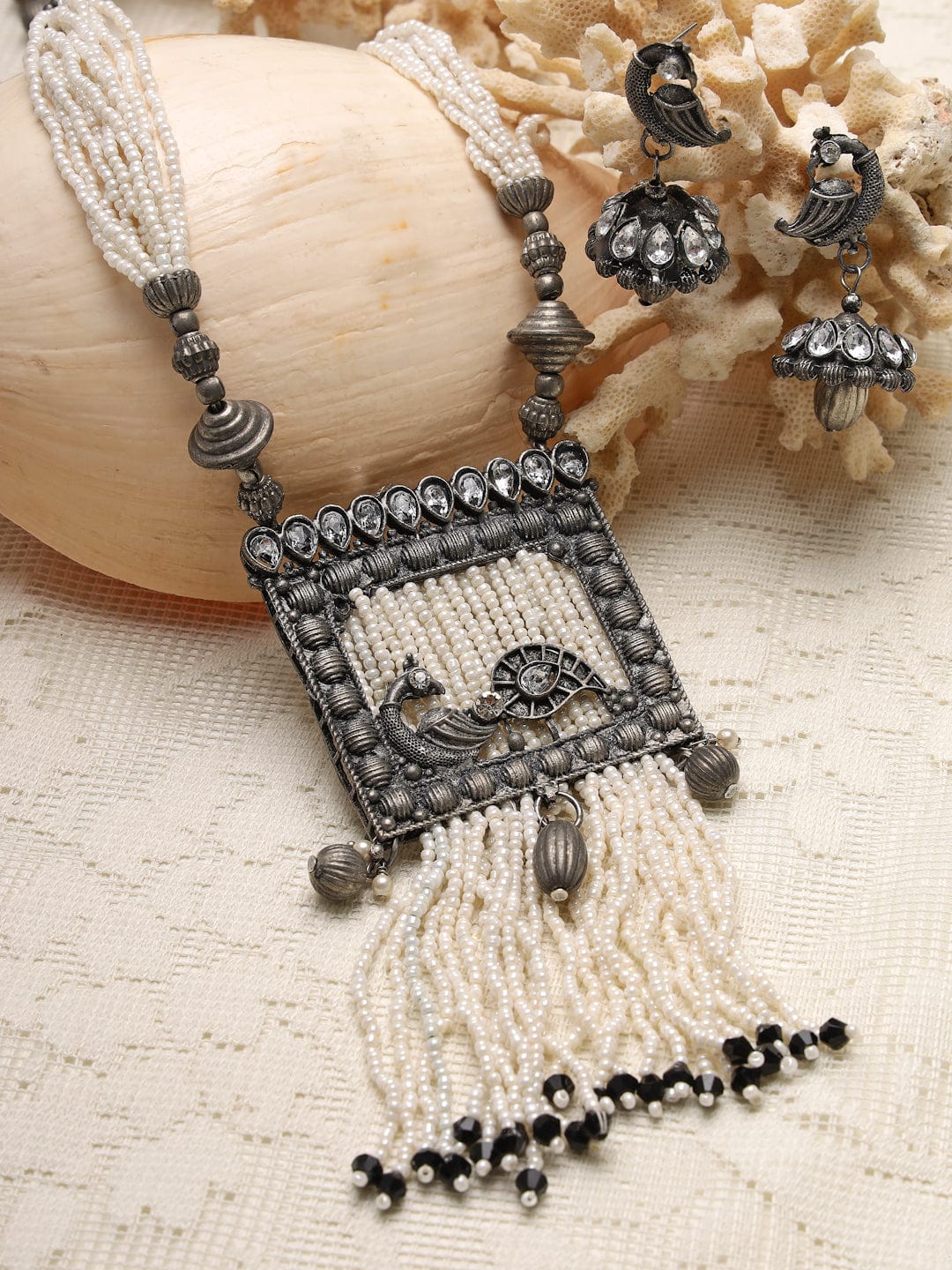 Silver-Plated White CZ Studded Jewellery Set