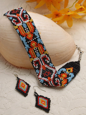 Silver-Plated Black Stone-Studded & Beaded Choker Necklace Set