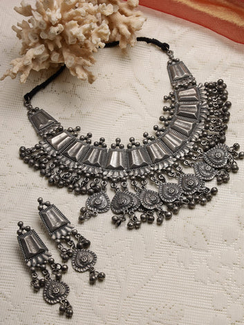 Oxidized Silver-Plated Beaded Jewellery Set