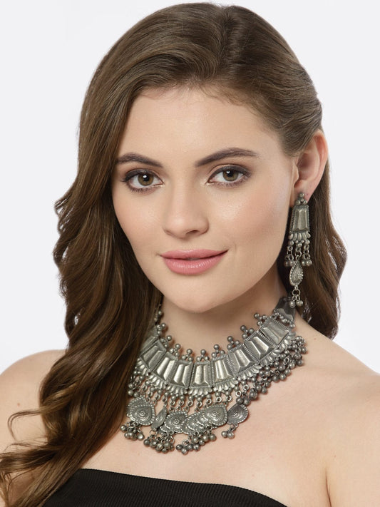 Oxidized Silver-Plated Beaded Jewellery Set