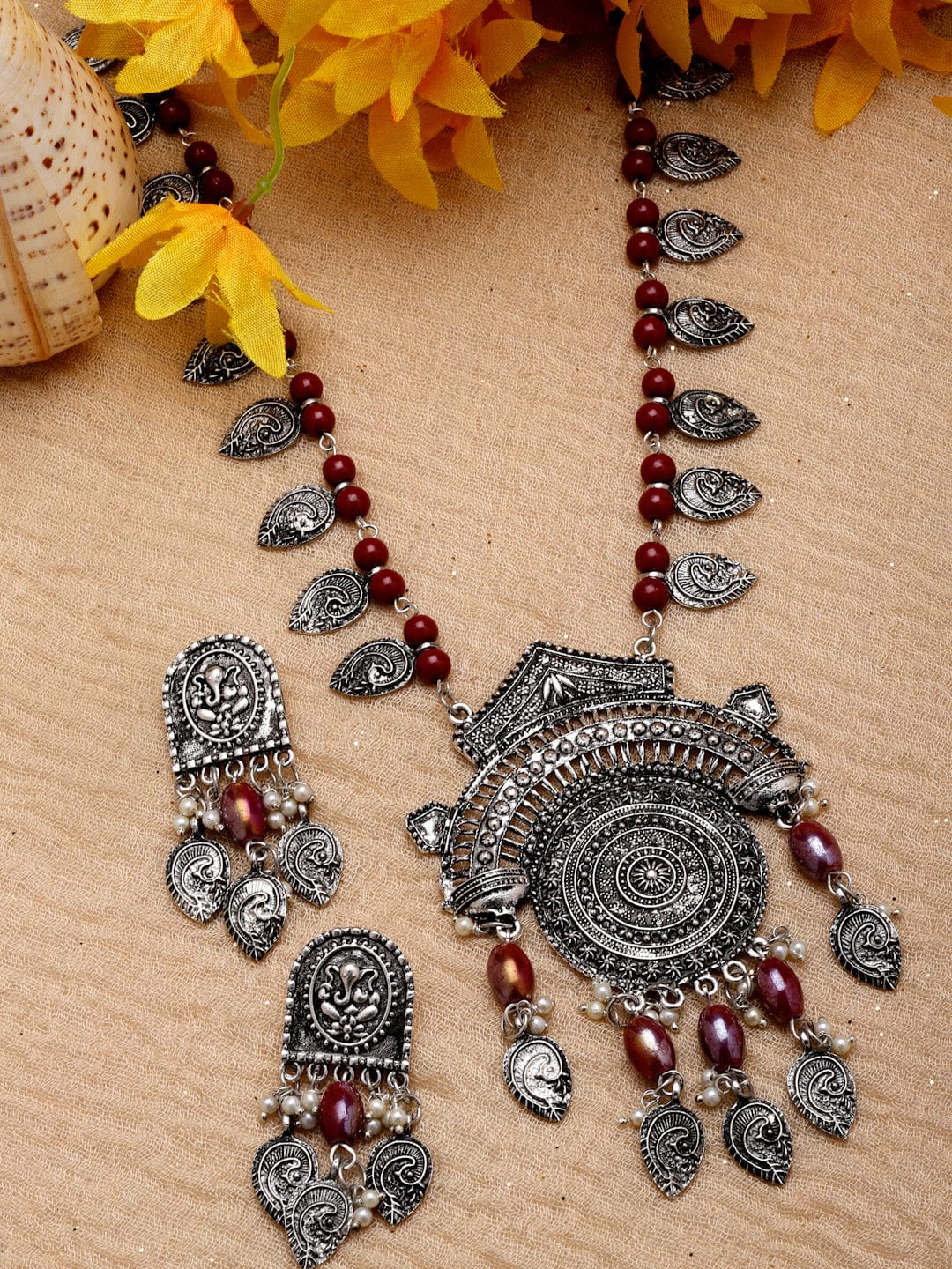 Silver-Plated Oxidised Beaded Jewellery Set