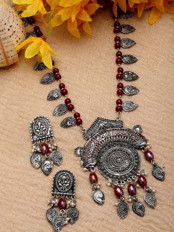 Silver-Plated Oxidised Beaded Jewellery Set
